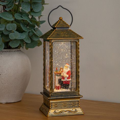 27cm Dual Powered Antique Gold Santa Christmas Water Spinner with LEDs (1/5)