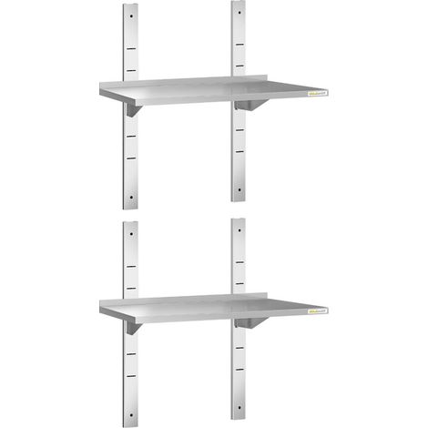 Lot de 2 étagères murales inox 800 x 300 mm PREMIUM - GOLDINOX (1/4)