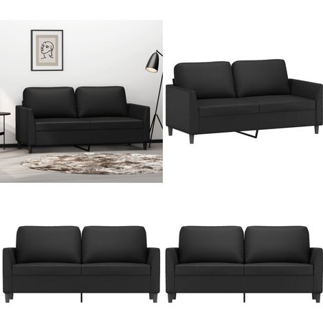 Canapé à 2 places Noir 140 cm Similicuir - Canapé Deux Places - Canapé Noir - Canapé Tissu - Canapé Moderne - Canapé Salle À Séjour - Home & Living (1/5)