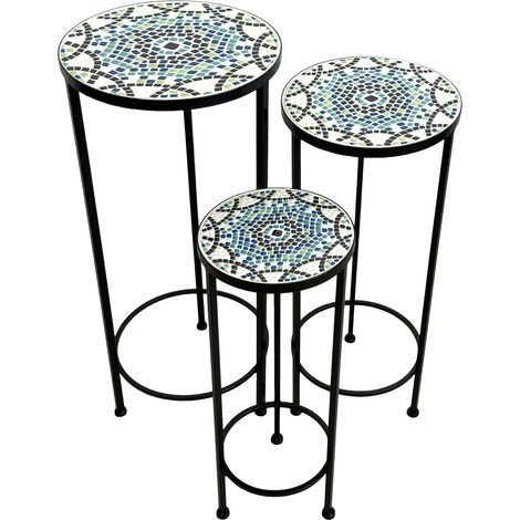Axi Lola Etagère À Plantes Ronde En Mosaïque Multicolore – Lot De 3 Pièces Table À Plantes Avec Incrustations De Carreaux De Mosaïque En Céramique Pour Le Jardin / Le Balcon / La Terrasse (1/5)