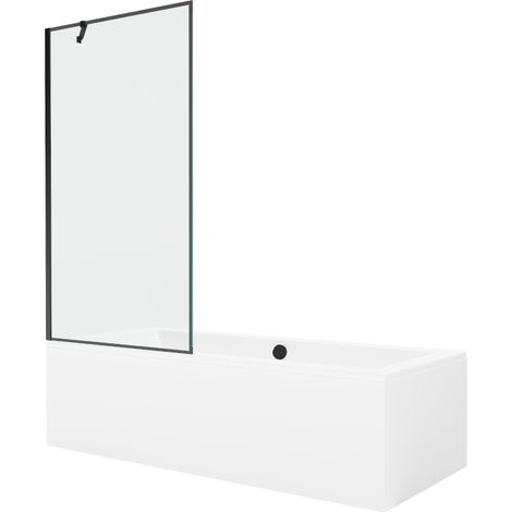 Mexen Cube baignoire rectangulaire 170 x 80 cm avec habillage et paravent à 1 volet 90 cm, motif noir - 550517080X9509007070 (1/5)