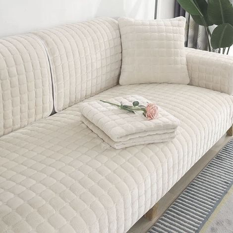 Protège-canapé antidérapant, épais, lavable en machine, doux et élastique, pour canapés d'angle, en cuir et en tissu, en polyester, 70 x 150 cm, blanc (1/5)