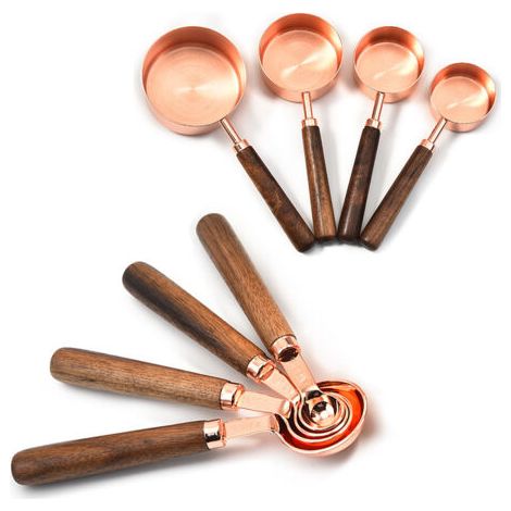 Tasse à mesurer cuivrée noyer cuillère à mesurer manche en bois or rose balance de cuisson cuillère à mesurer 8 pièces cuillère à mesurer (1/4)