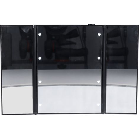 Miroir de maquillage lumineux à 3 volets avec éclairage LED, miroir de table portable pour les voyages, miroir cosmétique de comptoir noir (1/5)