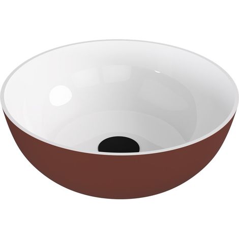 Vasque à poser BANERA ROND, marbre coulé, dia. 39cm, blanc/marron mat (1/4)