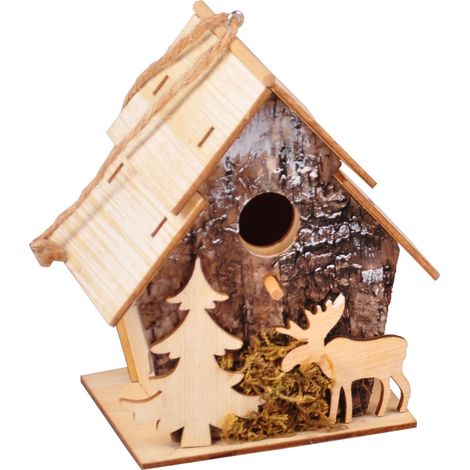 Weihnachts-Vogelhäuschen zum Aufhängen Tanne Elch Nistkasten Vogelhaus Hängedeko - eckig