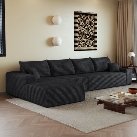 Divano angolare modulare L 340 cm in tessuto nero, seduta profonda, senza montaggio, OKWISH (1/5)