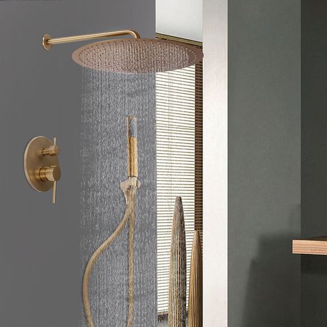 Senderpick – Ensemble de douche encastré rond doré 40 cm – Douche à effet pluie et douchette à main – Corps en laiton – Thermostat intelligent (1/5)