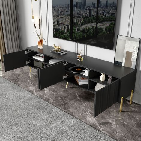 Mueble TV 160x38,5x60 cm blanco de aglomerado, balda de vidrio ajustable y 2 puertas (1/5)
