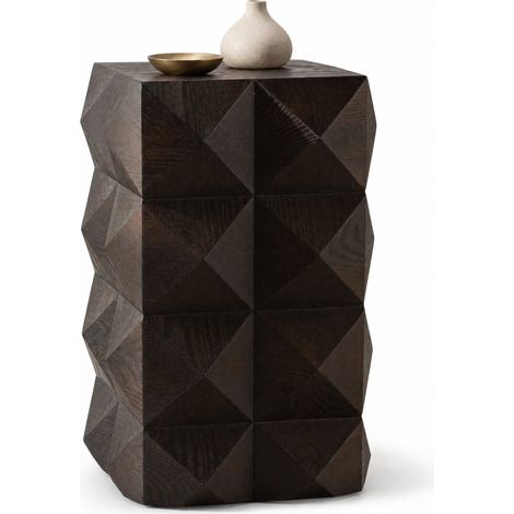 Table d'appoint vintage 60 cm au relief 3D, plateau MDF et structure en bois, prête à l'emploi, finition marron rétro - CHICFURN (1/5)