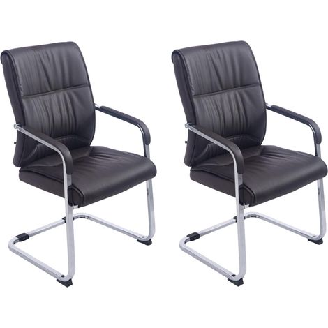 Set di 2 sedie da ufficio XXL senza ruote fino a 260 kg in PVC marrone e metallo cromato 100002351