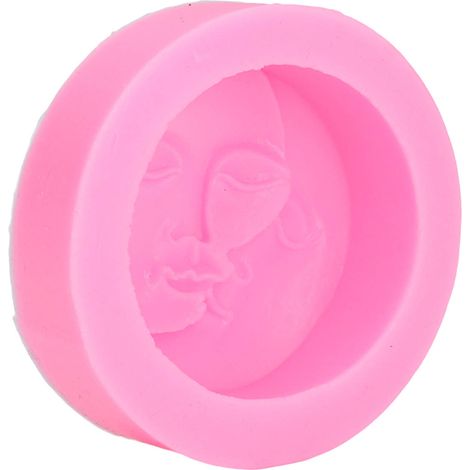Moule en silicone rond pour savon artisanal, gâteau, chocolat et fondant, motif visage de lune