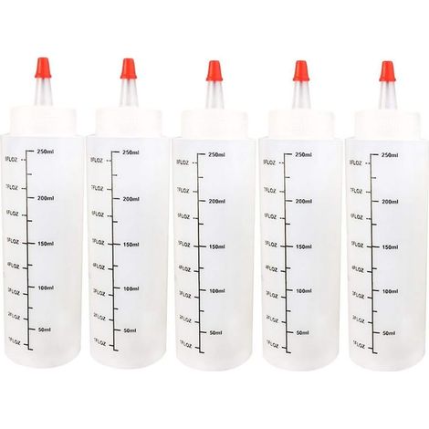 5pcs 250ml Flacons Compte-Gouttes Bouteilles liquides Fiole Vide en Plastique avec Balance Presser avec Leak-Proof Cap Sauce pour e-liquides, DIY Craf (1/5)