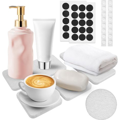 4 Pièces Tapis Evier Pierre de Diatomée, Plateau en Pierre Absorbant l'eau pour éVier, Plateau Antidérapant en Diatomite Étroit, Porte Savon Diatomite Stone Faucet Mat pour Salle de Bain, Cuisine (1/5)