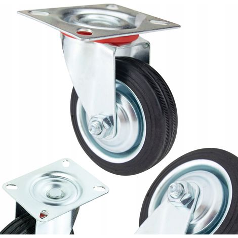 Ruota per carrello, girevole, in gomma, 3" 75mm su piastra