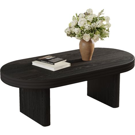 ELVMI Ovaler Couchtisch aus MDF mit Holzoptik Tischplatte, fur Wohnzimmer und Arbeitszimmer, 120 × 60 × 41.5 cm, Schwarz (1/5)