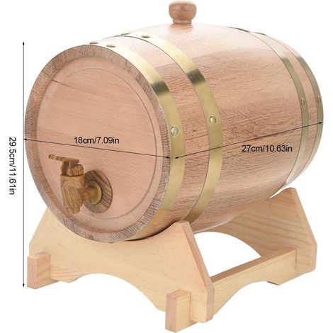 Handmade Oak Wine Barrel, 5L, with Stand and (1/5)