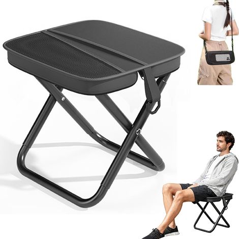 Siège de Camping Portable, Mini Sac Tabouret, Chaise Pliante Camping Haut 120kg de Charge avec Poche LatéRale(Noir) (1/5)