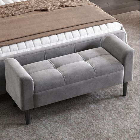 Sitzmöbel Polsterbank Armlehne Grau Samt 116 cm OKMYHOME (1/5)