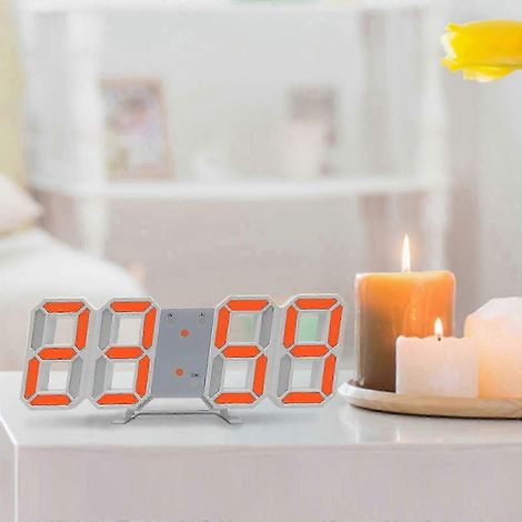 Horloge murale numérique LED 3D (Orange) avec mode nuit lumineux, réglable, pour salon. (1/5)