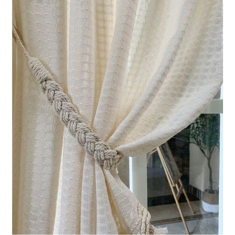 Paquete de 2 alzapaños de cortina de cuerda hechos a mano para decoración del hogar y la oficina, alzapaños de cortina tejidos. (1/4)