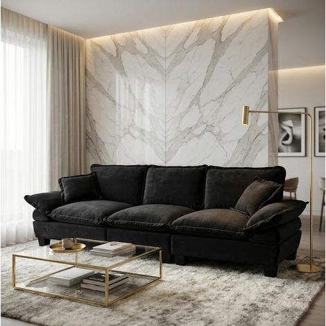 Canapé modulable 263x82x90 cm noir en chenille avec accoudoirs courbés et assise moelleuse (1/5)