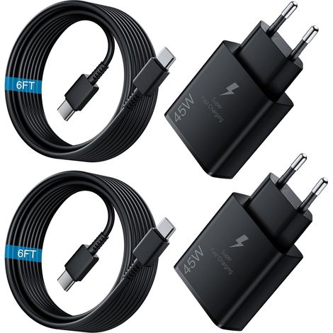 45W Chargeur USB C Rapide 2Pack avec Type C Câbles de 1.8M pour Samsung Galaxy S25,S24+,S24 Ultra,S23 + Ultra, Note20,A54,A53,Z Fold5,Fold4,Switch,Tab,USB C Prise Adaptateur Secteur (1/5)