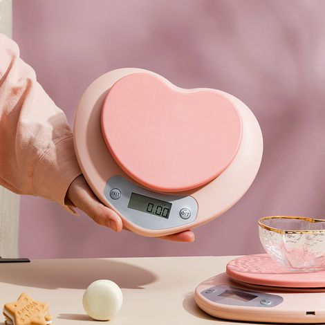 Balance de cuisine rose - Grand écran LCD, capacité de 5 kg, graduations précises, unités ml et oz pour liquides et solides - Balance idéale pour la pâtisserie-AquaForge (1/4)