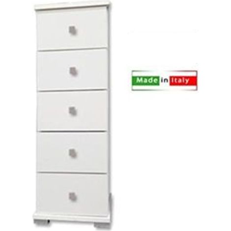 Cassettiera baby 5 cassetti in legno bianco 32x32x93 cm