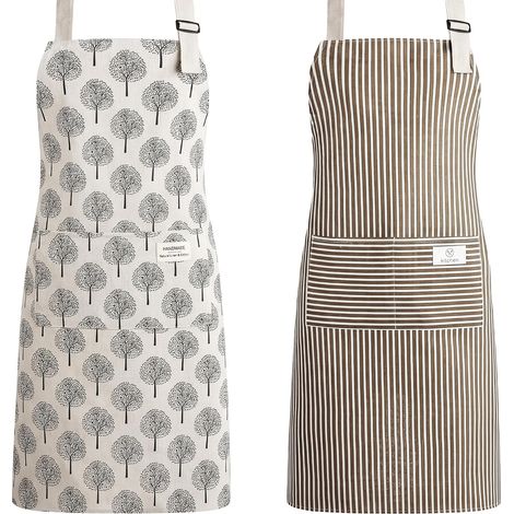 2 Pièces Tabliers Cuisine Coton Lin Réglables Femme Homme 2 Poches Chef (1/5)