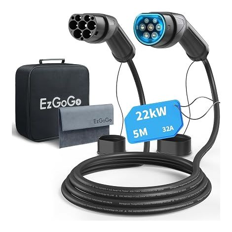 Type 2 Electric Car Charging Cable, 22 kW / 32 A / Three Phase / 5 m / Mode 3, Hybrid Plug-in Fast Charging Cable for Type 2 Electric Vehicles (1/5)