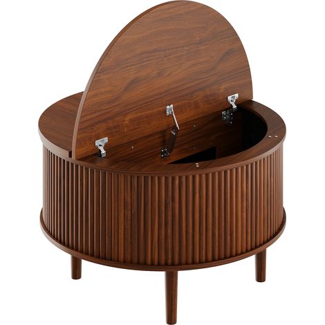 Table basse ronde avec plateau réglable et fonction coulissante, hauteur ajustable, coins arrondis, 80x80x50 cm, coloris brun (1/5)