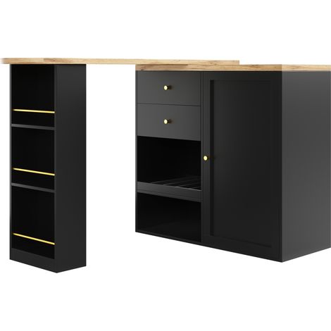 Meuble d'angle modulable rotatif en MDF avec 2 tiroirs, placard coulissant et étagères ouvertes, 105x39x102 cm (1/5)