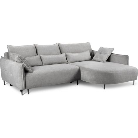 Selsey OBLIVIO - Ecksofa mit Schlaffunktion, Bettkasten, Chenille-Bezug Grau, Ottomane rechts (1/5)