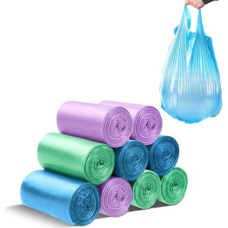 Rouleaux de Sac Dechets Verts Résistants (2 Litres/0.5 Gal), Sacs Poubelle Adaptés Aux Mini Poubelles, Poubelle Salle de Bain, Poubelles de Table (Violet, Vert, Bleu 180 Pièces) (1/3)