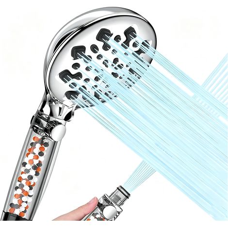 Douche à 9 jets Shengborui, arrêt de l'eau d'une simple pression, filtration minéralisante VC visible, élimination du chlore pour une peau plus belle, spécialement conçue pour le camping, les voyages (1/5)
