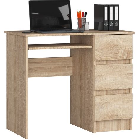 Scrivania per computer AKORD A6 Sonoma Quercia 90 cm 3 cassetti 90x50x77 cm Modello a destra (1/5)