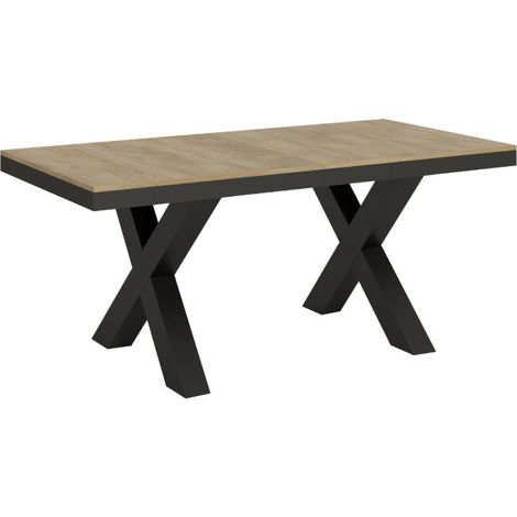 Table extensible 6 à 10 places L 120 à 224 cm bois clair et cadre métal gris foncé Tsara (1/5)
