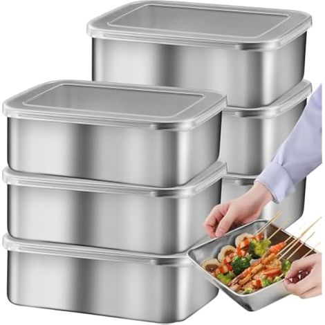 6 Pcs Botes De Conservation Avec Couvercle 1100ml Boite Alimentaire Moules à Pain En Acier Inoxydable Récipient Alimentaire Bote à Bento Botes à Charcuterie Pour Fromages, Fruits, Salades 18x13x6cm (1/5)