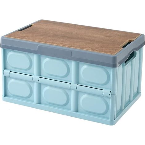 Boîte de rangement pliable en bois avec couvercle en polypropylène pour équipement de camping 55 l Bleu clair (1/5)