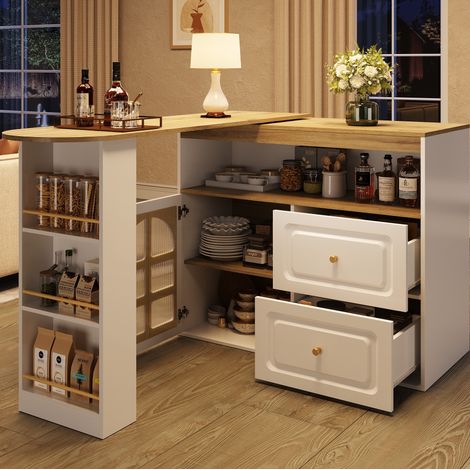 MEUBLIV Credenza bianca 138-204 cm – girevole 360°, 2 cassetti, vano aperto (1/5)