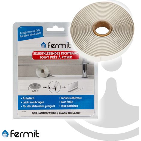Fermit Abdichtband Wanne Dusche Spüle, hochelastisch, wasserdicht, vorgeformt 15 mm x 3,35 m - 23041 (1/5)