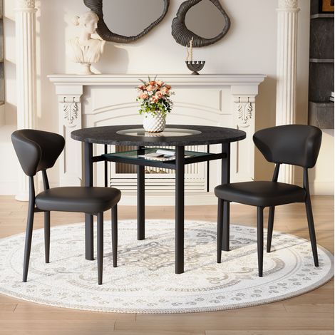 Conjunto de mesa redonda y 2 sillas, 100 cm, MDF y vidrio, negro DESVIAE (1/5)