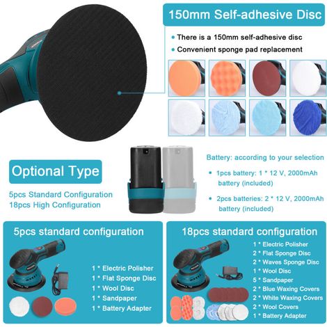 Jeffergarden Polisseuse sans fil pour voiture avec batterie au lithium, 2 800 à 5 500 tr/min, 6 vitesses, rechargeable, portable, pour le polissage et les détails, prise UE AC100-240 V (1/5)