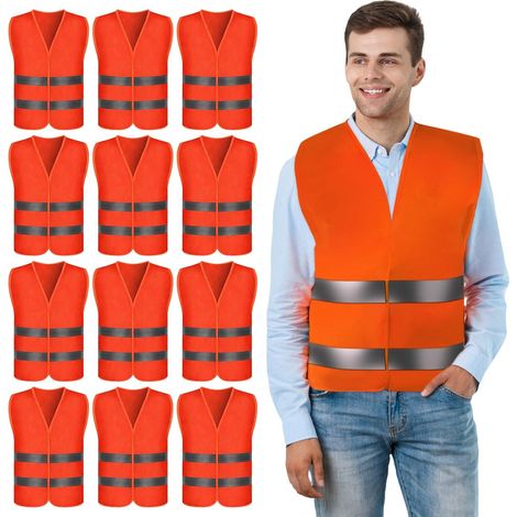 Paquete de 12 chalecos reflectantes de seguridad para coche - Naranja-rojo - Chaleco reflectante ligero - Chaleco de seguridad para hombres y mujeres - Trabajos de emergencia en tráfico - Correr y and (1/5)