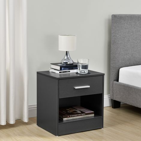 [En.Casa] – Table de chevet gris avec 1 tiroir – Matériau aggloméré mélaminé – Dimensions 36,5 x 29,5 x 38 cm – Rangements intégrés (1/5)