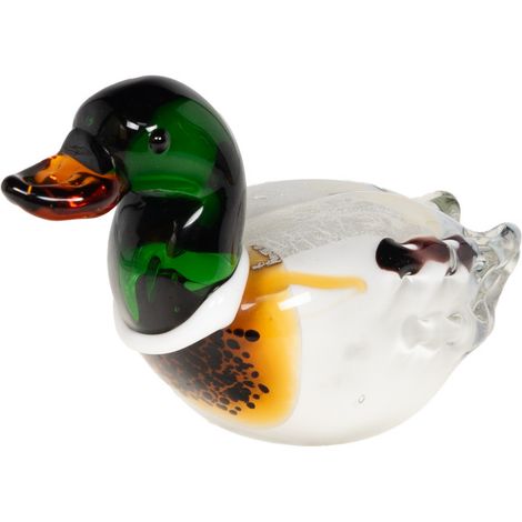 Amadeus - Canard vert et blanc sulfure en verre L14,5 cm