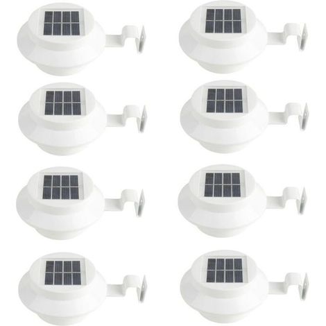 Lot de 8 Appliques Murales Solaires Blanches - pour Gouttière, Allée, Escalier, Toit, Jardin, Cour