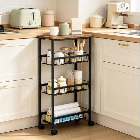Meuble rangement sur roulettes 4 niveaux noir OKMYHOME (1/5)