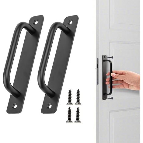 Sollbry Lot de 2 poignées de porte de grange coulissante, poignée de porte de grange en alliage d'aluminium noir pour armoire de cuisine, salle de bain (148 mm) (1/5)
